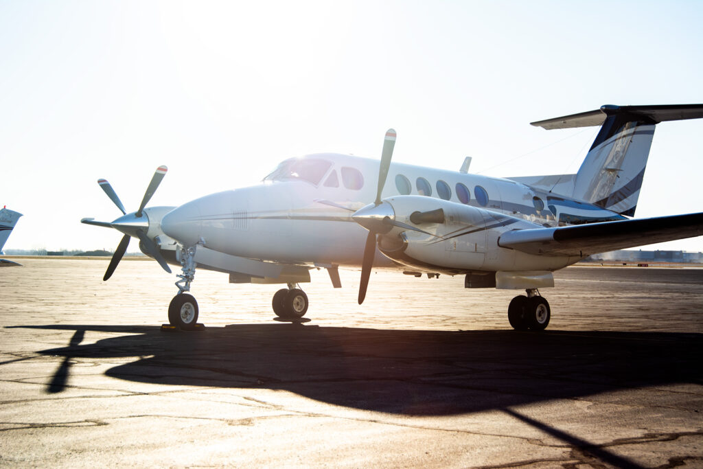 King Air in the early morning, silhouetted. 