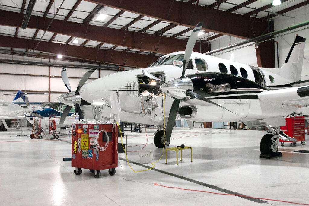 King Air undergoing maintenance.